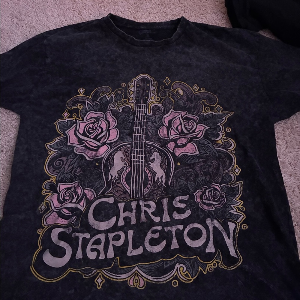 Graphic Tee with Guitar and Roses